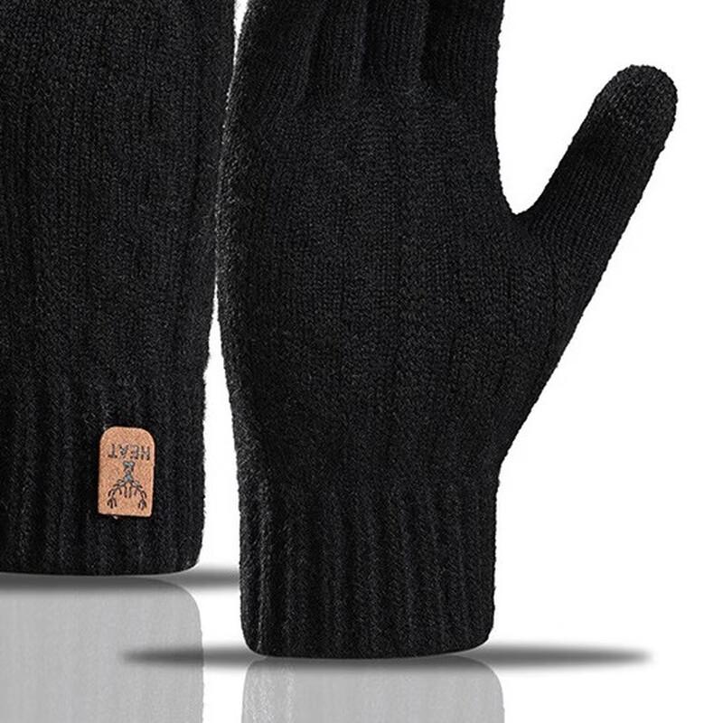 Men's Winter Thickened Alpaca Wool Knit Touchscreen Gloves