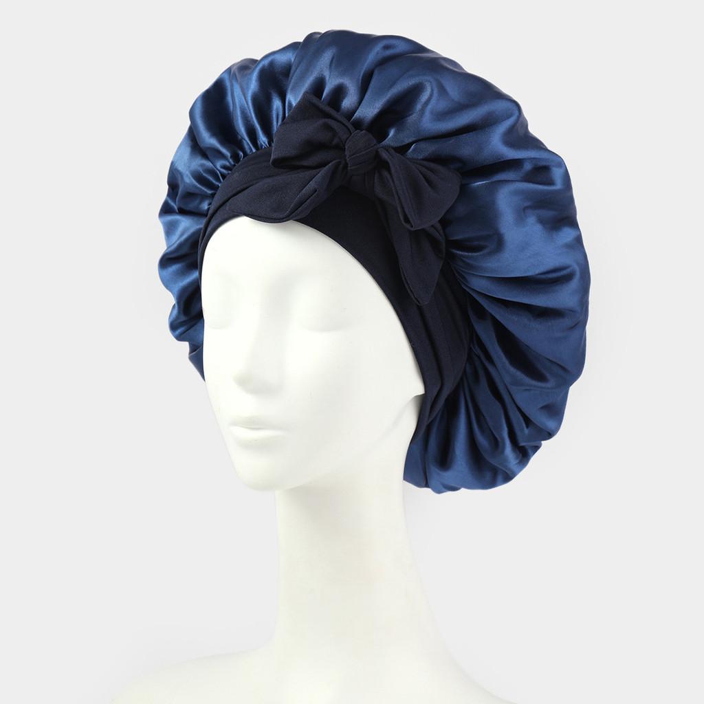 Bonnet de Nuit en Satin pour Femmes avec Nœud Papillon Lien Réglable Soin des Cheveux Bonnet de Nuit Doux en Soie