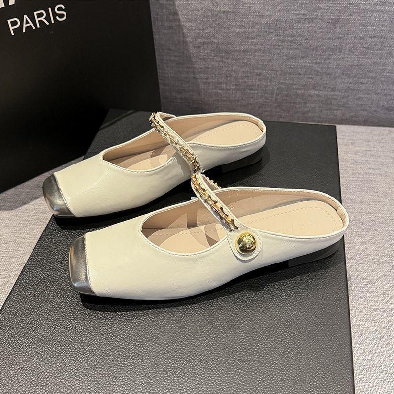Fashion Hot Selling Women's Slippers Mule Summer 2025 New Square Toe Chunky Heels Silver Women Shoes Outdoor Ladies Slippers Women Shoes
