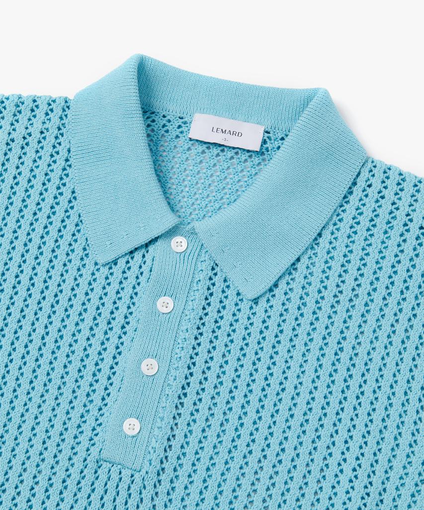 Le Mad Scallop Half-Open 4-Button Half Knit - Light Blue