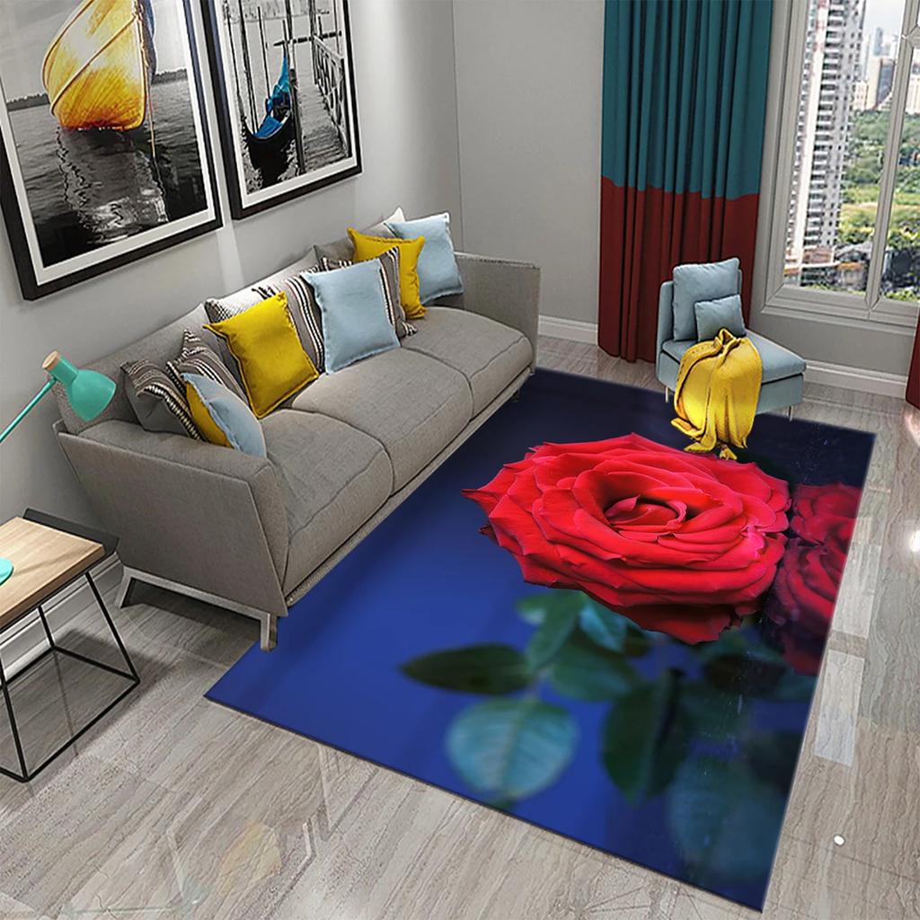 Rote Rosen Teppiche für Wohnzimmer Romantischer Blumenteppich Weiche Bodenmatte Blumenteppiche für Schlafzimmer Valentinstag Dekorative Bereichsmatten