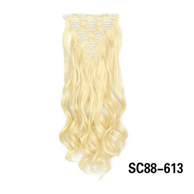 Długie kręcone klipsy do przedłużania włosów 16 klipsów syntetyczne naturalne kawałki włosów dla kobiet 7 sztuk/zestaw 24 cale Ombre blond czerwony czarny sztuczne włosy