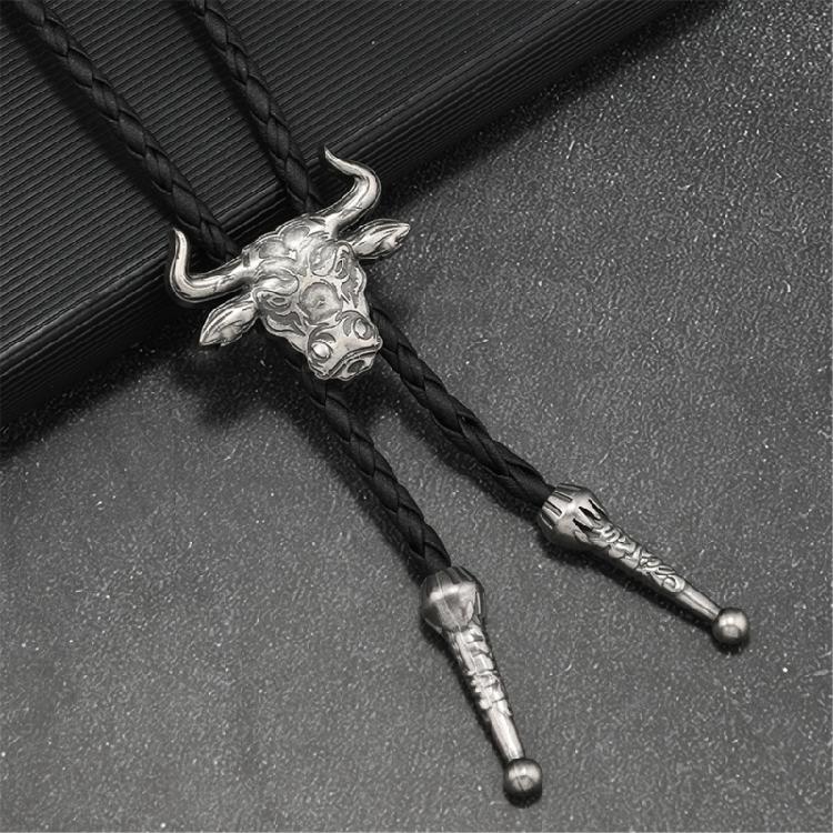 Trendy PU Leather Necktie With Bold Bull Head Design Alloy Necktie Soft Practical Unisex Gift For Birthdays Holidays