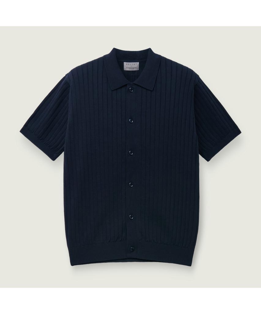Kaembeulijimembeoseu [Movere X Roliat] Collaboration Collared Short Sleeve Full-Open Sweater Navy Mcwam26612Nav
