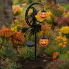 Unique Halloween Yard Lights Solar Powered Witch Pumpkin Ground Stake Light, Metal Broom Moon Party Lawn Decor Statue Outdoor Sculpture for