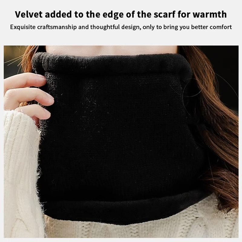 Women Knitted Beanie+Scarf Sets Thicken Velvet Lining Pullover Cap Unisex Winter Warm Plush Bonnet Neck Protection Scarves Hat