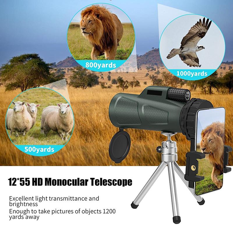 Fmc Green Film Vodotěsný monokulární dalekohled Bak4 Prism 12x55 Hd přenosný monokulární dalekohled s držákem smartphonu a stativem