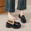 TUINANLE Winter New Plush Lined Loafers Women's Retro Chunky Platform Fluffy Leather Shoes Comfortable & Warm