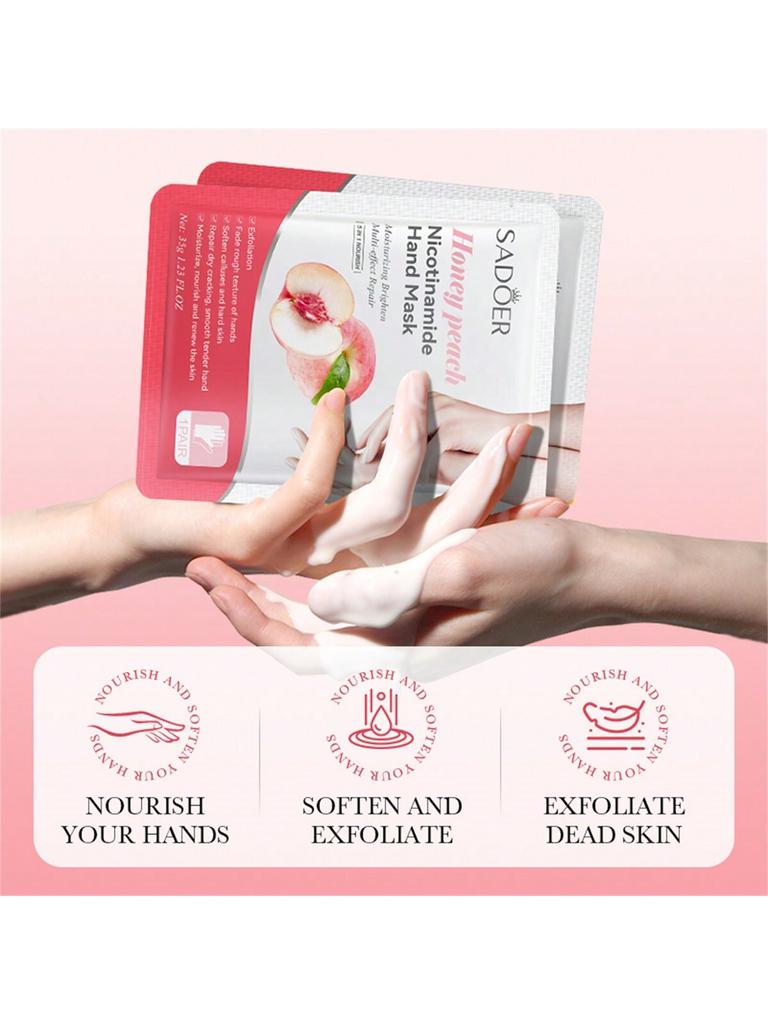 5pcs=5pairs Honey Peach Niacinamide Moisturizing Hand Mask, Moisturizing Repairing Nourishing Exfoli