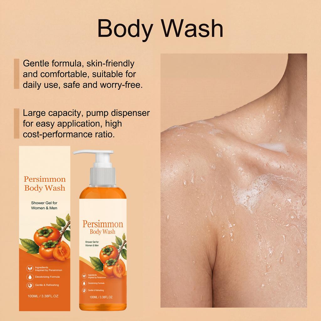 Persimmon Fresh Shower Gel Refreshing Body Wash Cleansing Hydrating Silky Foam Easy Rinse 100ml