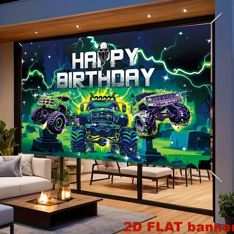 Monster Truck Theme Birthday Happy Banner - Party Decoration Background