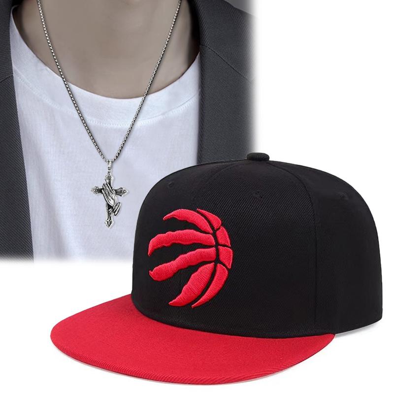 

2 шт. Мужская и женская хип-хоп вышивка шляпа с плоскими полями круглая верхняя повседневная универсальная шляпа крест кулон ожерелье пара спортивная кепка красный