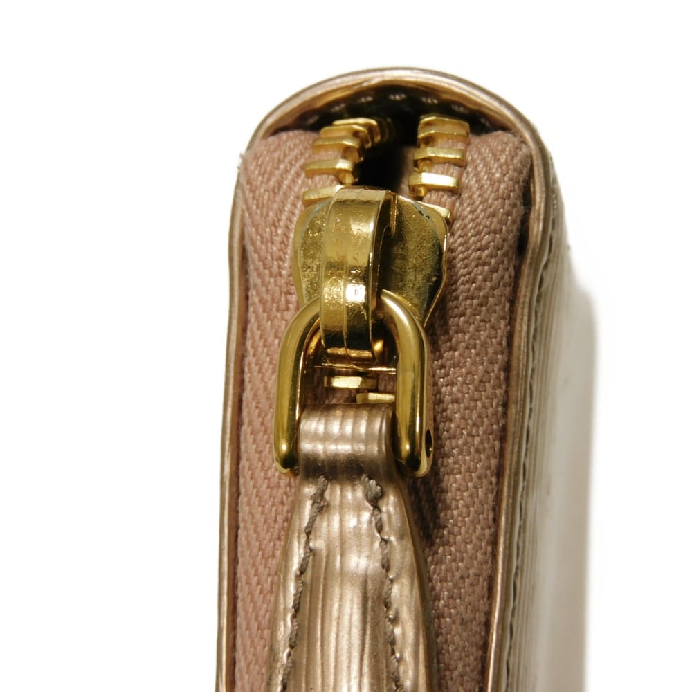 Used 11569 Vitello Move Coin Purse 1MM268 7943 Zip Around Compartment Card Case with Logo, Pink Gold, Women's from