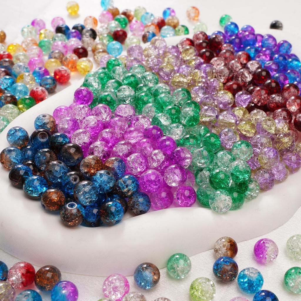 8/10mm Crackle Glass Beads for DIY Jewelry - Round Beads for Bracelets & Necklaces