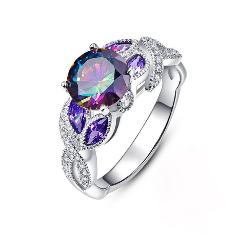 Popular creative hot sale, colorful water drop oval zircon women's ring, copper silver-plated exquisite jewelry