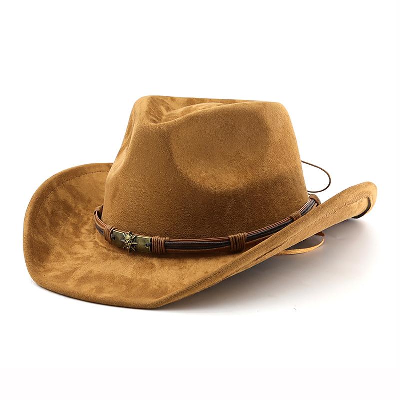 Suede Western Cowboy Hat for Men Women Vintage Rolled Brim Felt Jazz Hats Outdoor Travel Knight Hats