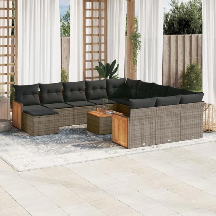 VidaXL Salon de Jardin avec Coussins 13 pcs, Canapés de Terrasse, Ensemble de Meubles de Patio, Mobilier d'Extérieur, Gris 3228272