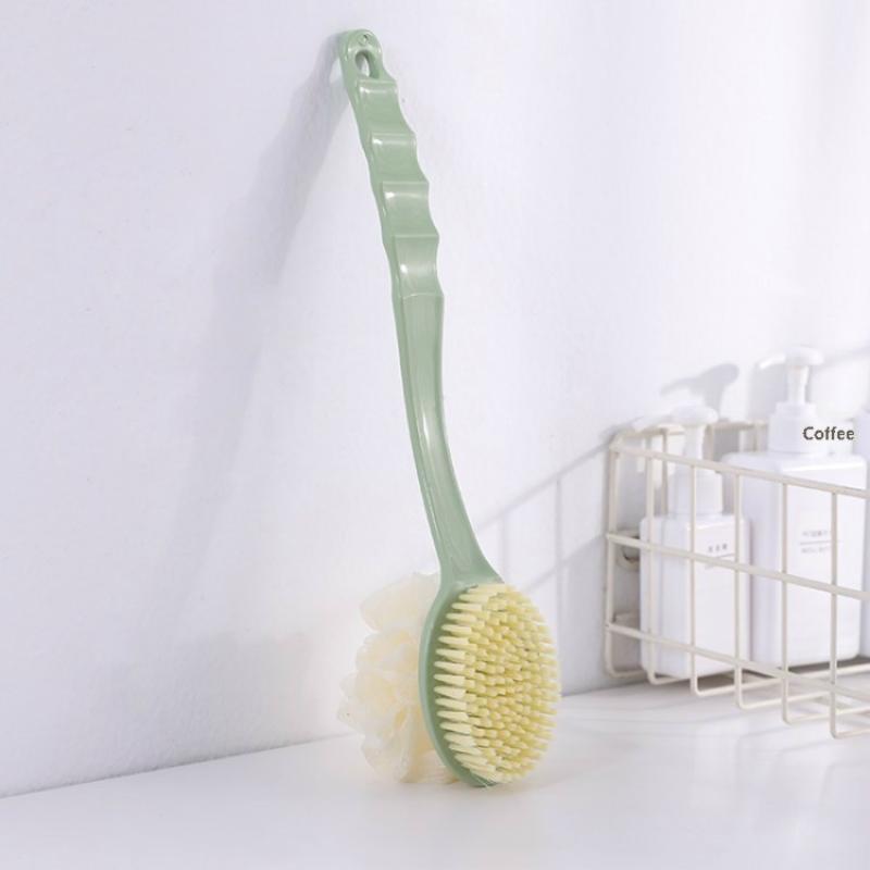 2 In 1 Long Handle Bath Brush Soft Bristles Exfoliating Loofah Puff For Shower Back Cleaning For Men Women