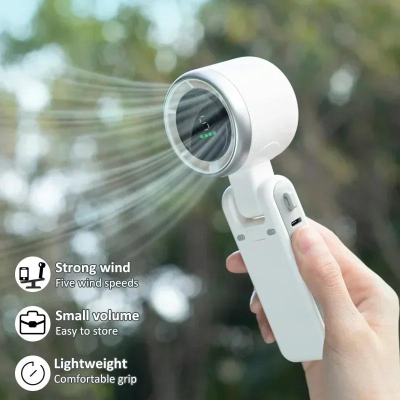 Handheld Turbo Fan Wearable Personal Desk Fan Small Mini Fan With Smart Digital Display Folding High Speed