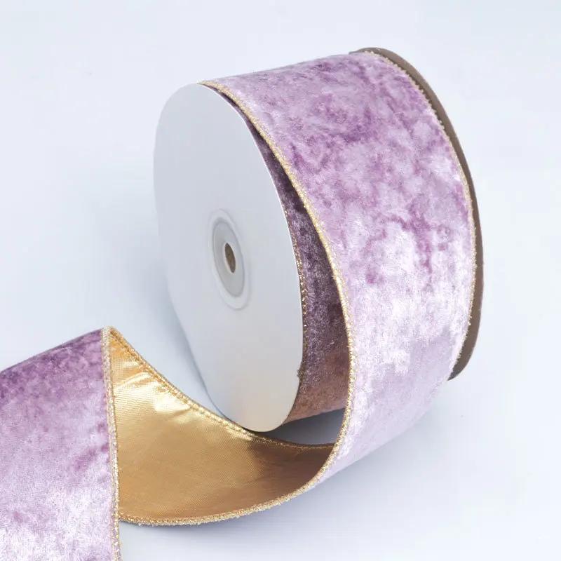 50MM Wired Edge Reversible Velvet Metallic Ribbon For Christmas Tree Decorations Bow Making New Year Gift Wrapping 10Yards Roll