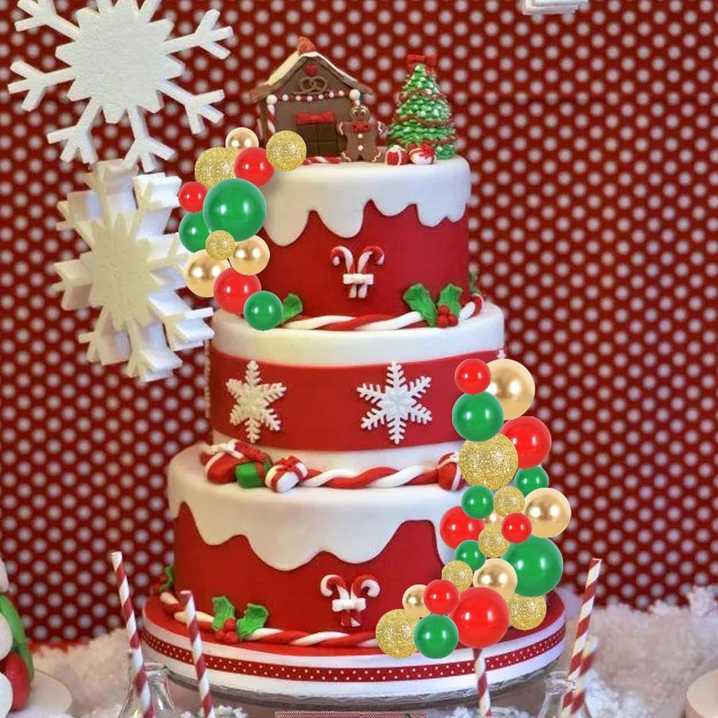 40pcs Mini Balls Cake Decorations Red Green Gold Silver Sticks Foam Balls DIY Cake Topper for Baking Christmas Party Decorations