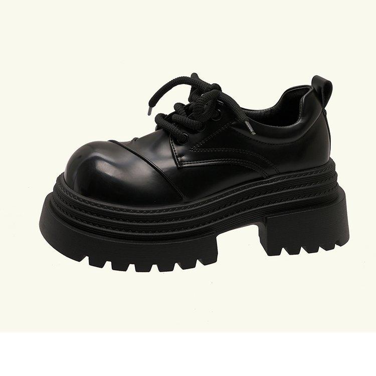 

[Youshilai] Round head temperament British small leather shoes women s 2025 winter new thick-soled muffin versatile loafers 35