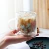 Yousheng 350ml Glass Cup Double Walled Borosilicate Glass Coffee Mug Heat Resistant Cold Resistant Tea Cup with Gradient Grass Leaves Heat Safe
