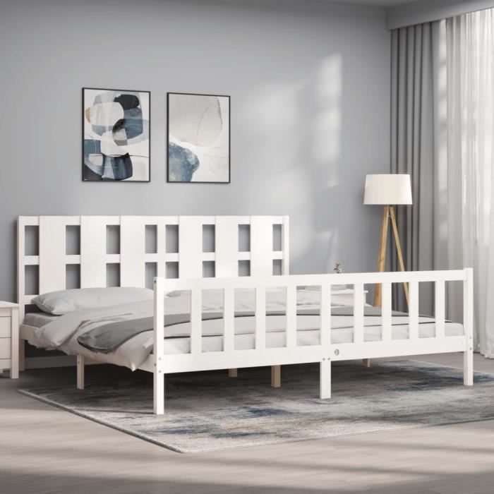 VidaXL Bed Frame with Headboard White 200x200 Cm Solid Wood 3192252
