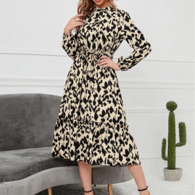 Dress Single-Breasted Lace Up Mandarin Collar Dress