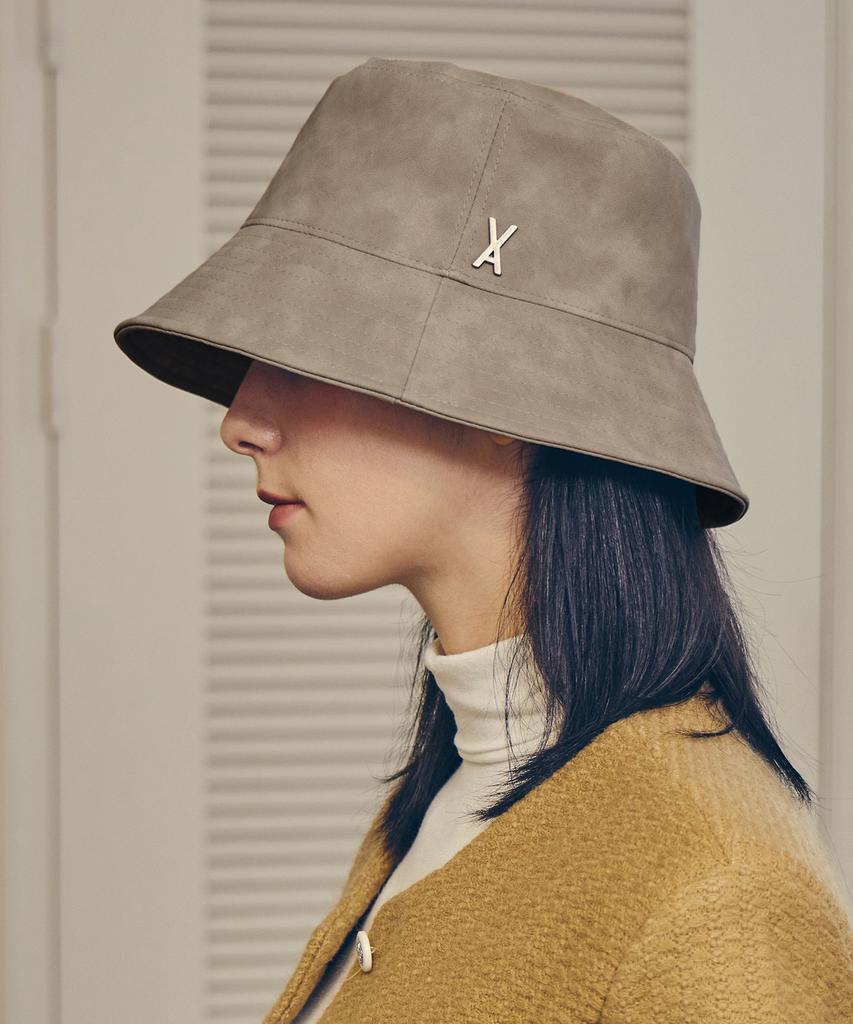 Bajal Va Studded Vegan Leather Bucket Hat Beige