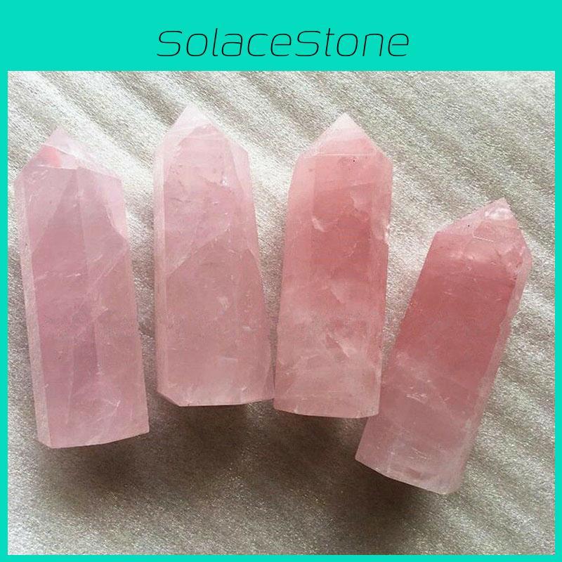 Elegant Pink Natural Rock Rose Quartz Crystal Point Healing Stone Obelisk Wand For Natural Health
