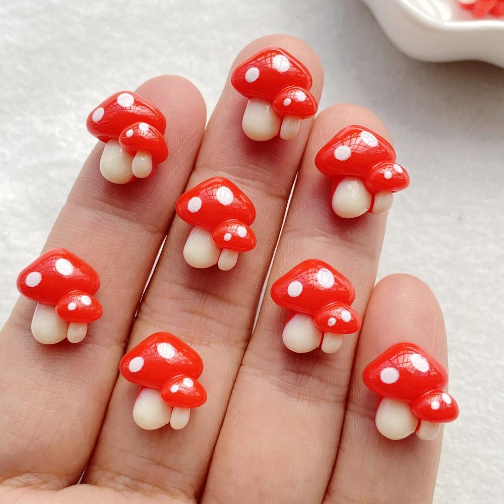 20 szt. Urocze Mini Kreskówkowe Czerwone Grzyby Charmsy Żywiczne Projektanta do Zdobienia Paznokci Craft DIY Do Paznokci 3D Dekoracje Biżuteria