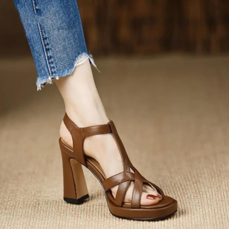 Women's Fashion Waterproof Platform Sandals Round Head Open-toe Line Buckle Soft Sole Anti-slip Wear-resistant High Heels