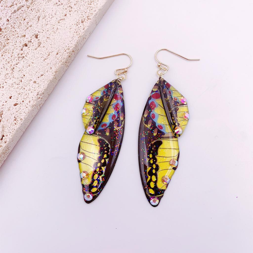 Popular personalized design simulation cicada wing earrings, high-end painting diamond-encrusted butterfly wing earrings