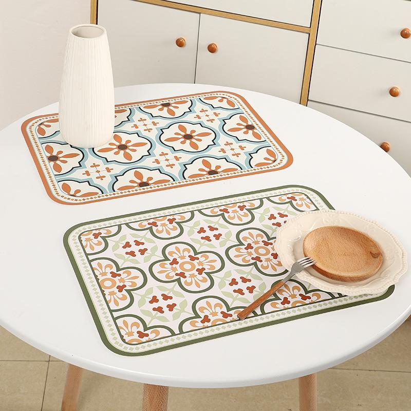 Vintage Leather Table Mat Simple Waterproof Oilproof Heat-Insulated PVC Placemat Plate Bowl Anti-hot Pad Light Luxury Room Decor