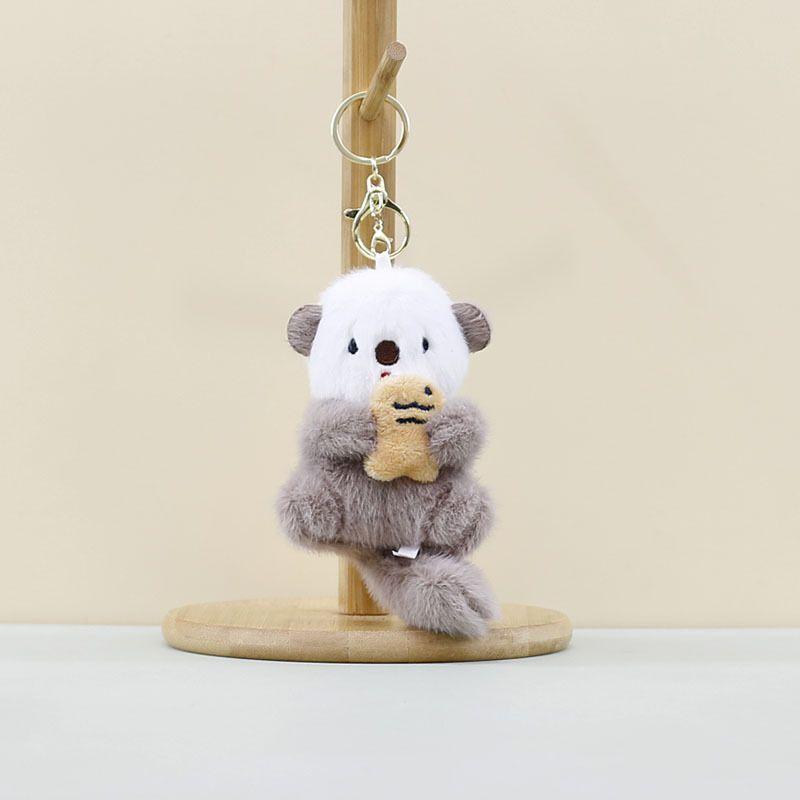 Cute Plush Otters Holding Fish Keychain  Backpack Animal Keyrings Bag Key Wallet Pendant Toy Girls Gift