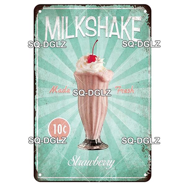[SQ-DGLZ] Milkshake Metal Sign Vintage Plaque Tin Sign Wall Decoration Home Decor Bar Sign Home Decor Ice Cream Poster