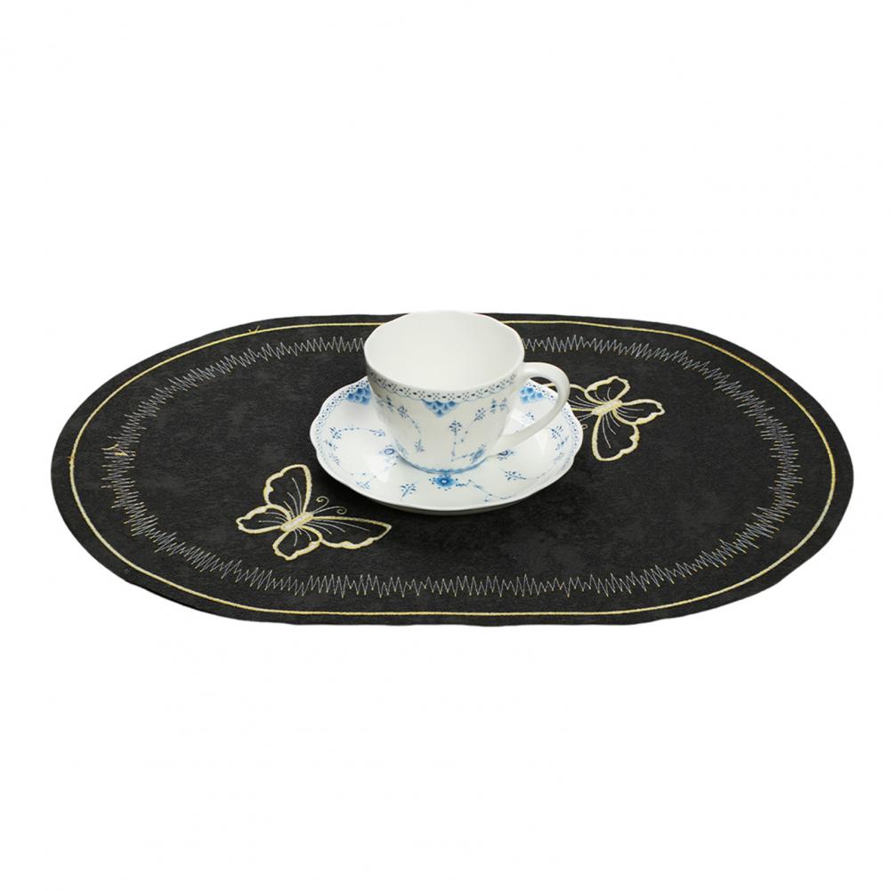 Scratch-resistant Placemats Elegant Linen Placemats with Embroidered Butterflies Oval Dining Accessories for Heat-resistant чёрный