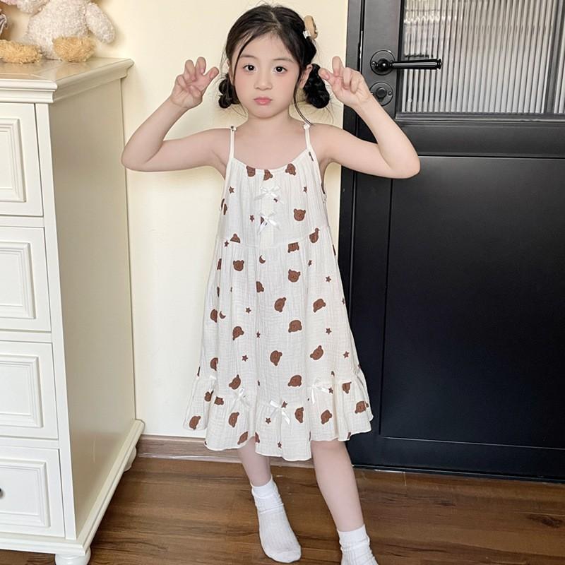Cotton Cartoon Sweet Sleeveless Nightdress Girls Lightweight Sleepwear Loose Pajama Dress