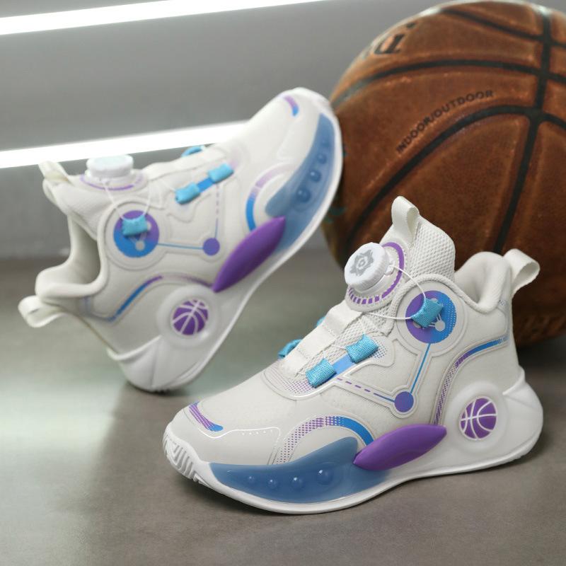 Classmate 2025 Boys Mesh Breathable Basketball Shoes Medium and Older Children Non-Slip Autumn Fashion Rotary Buckle Running Sneakers