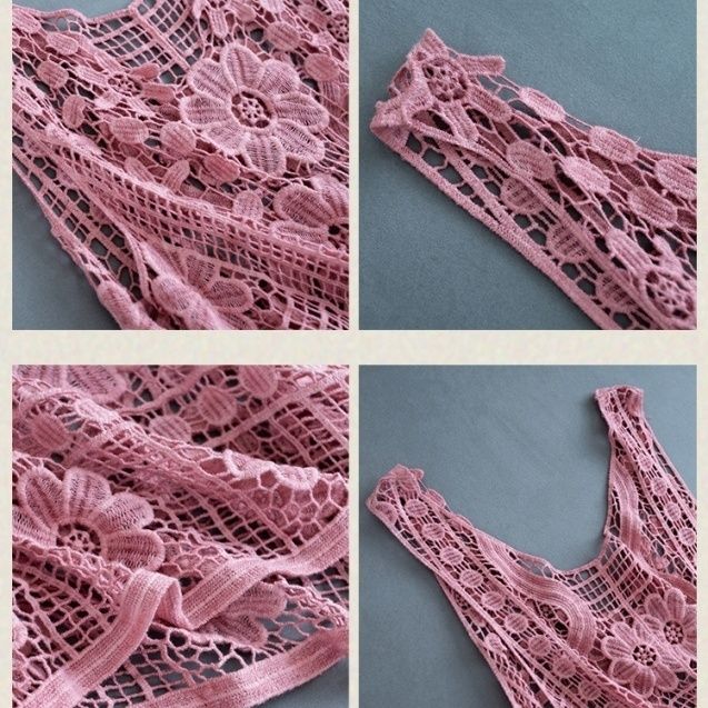 Vintage Women's Lace Vest Summer Thin Jacquard Vest Cotton Black Loose Openwork Embroidered Vest