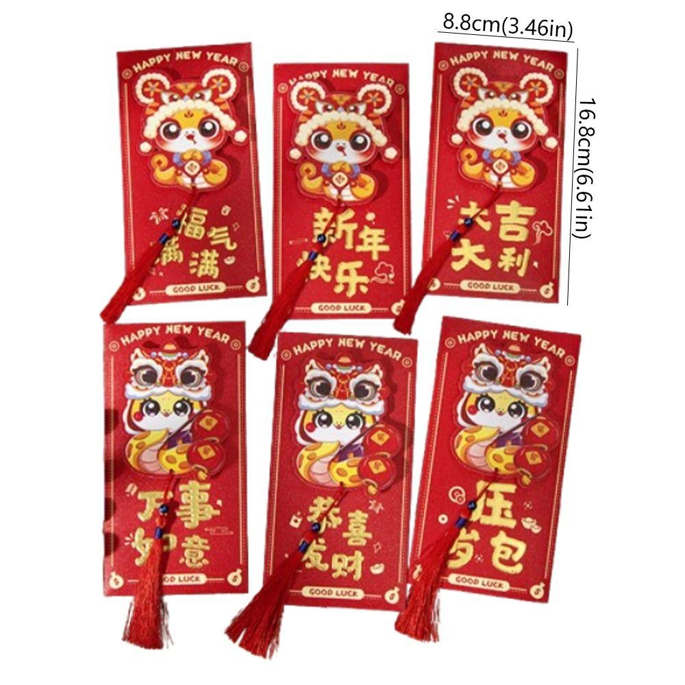 6pcs Chinese Style 3D New Year Money Pocket Blessing Good Luck Red Packet  Wedding Birthday