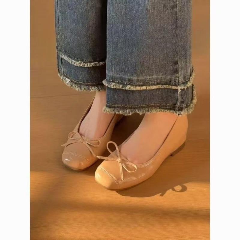 Sweet and versatile one-pedal single shoes women's flat-soled heightening bow shallow mouth soft-soled ballet autumn new models