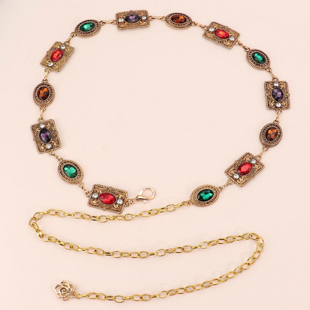 Ethnic Style Gold Waist Chain with Rhinestone Details