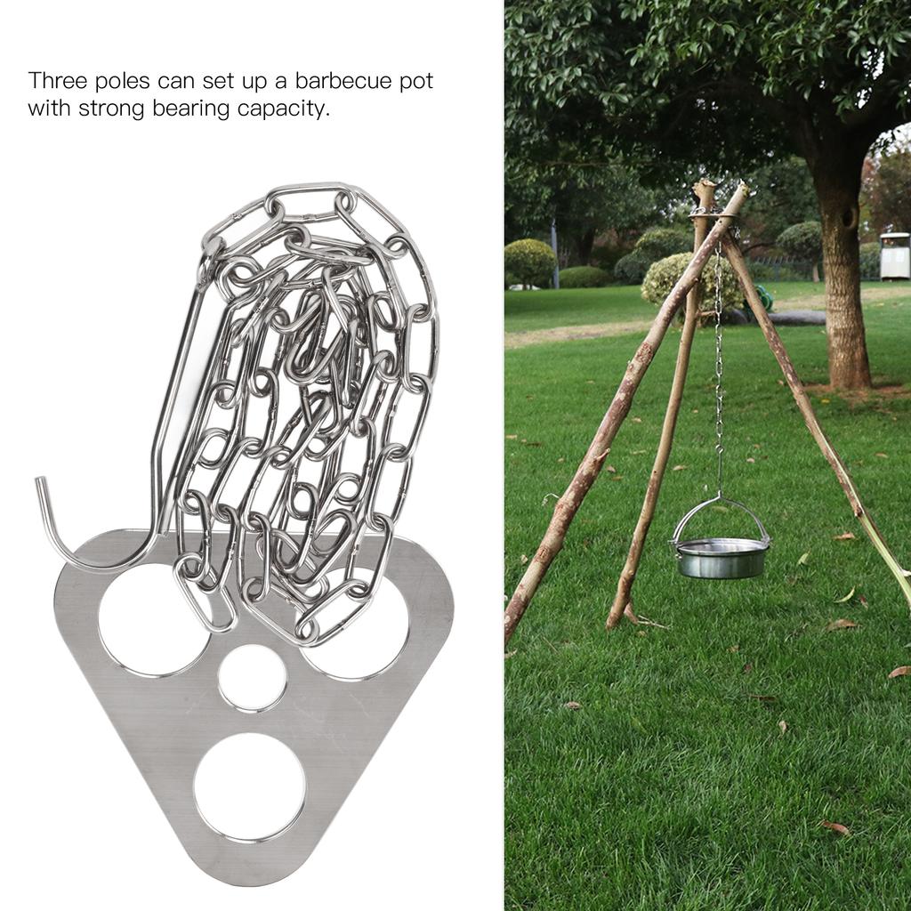 Outdoor Camping Tripod Pot Hanger Picnic Fire Stand Stainless Steel Tripod Hook Camping Supplies
