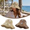 Straw Beach Sun Hat Flower Fisherman Cap Fashion Bucket Hat  for Women