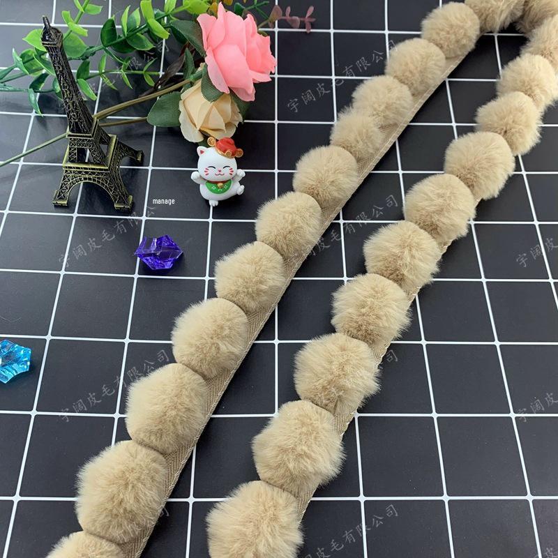 Lace Trim & Faux Mink Fur Pom-pom Border for Crafts and Clothing Faux Fur Trim 3 cm Width хаки