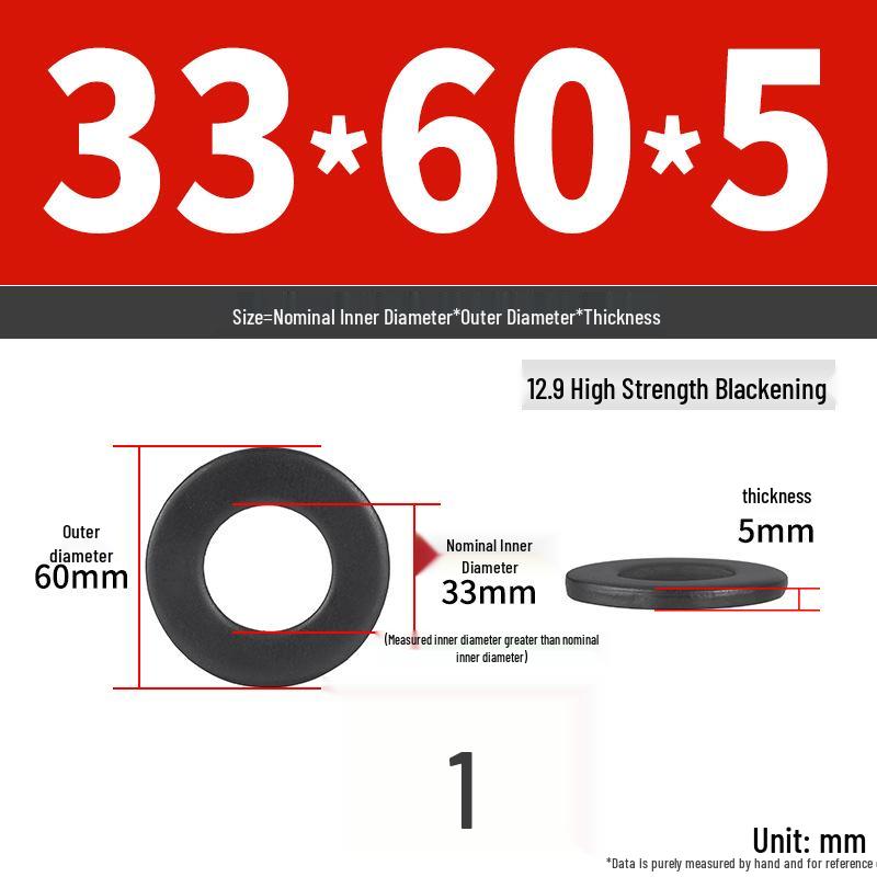 High-Strength Class 12.9 Flat Washer - Thickened & Widened, Sizes M6-M42