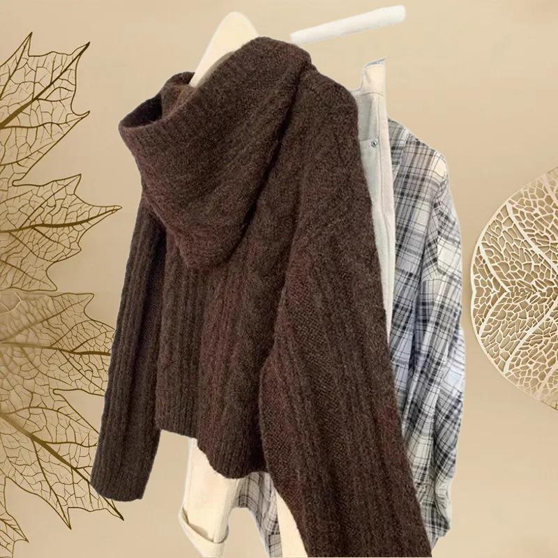 Maillard Heavy Industries horn buckle hooded twist cardigan sweater women's autumn and winter new soft waxy knitted jacket top