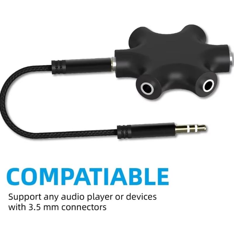 5 Port 3.5mm Music Splitter Adapters For Headphones Speakers Multiple Device Sharing With Gold Plated Connectors Design